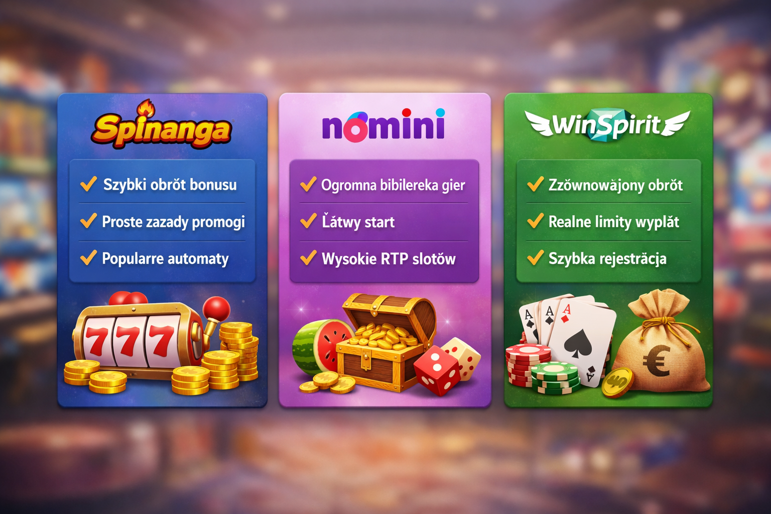 Trzy kasyna z 50 euro bez depozytu