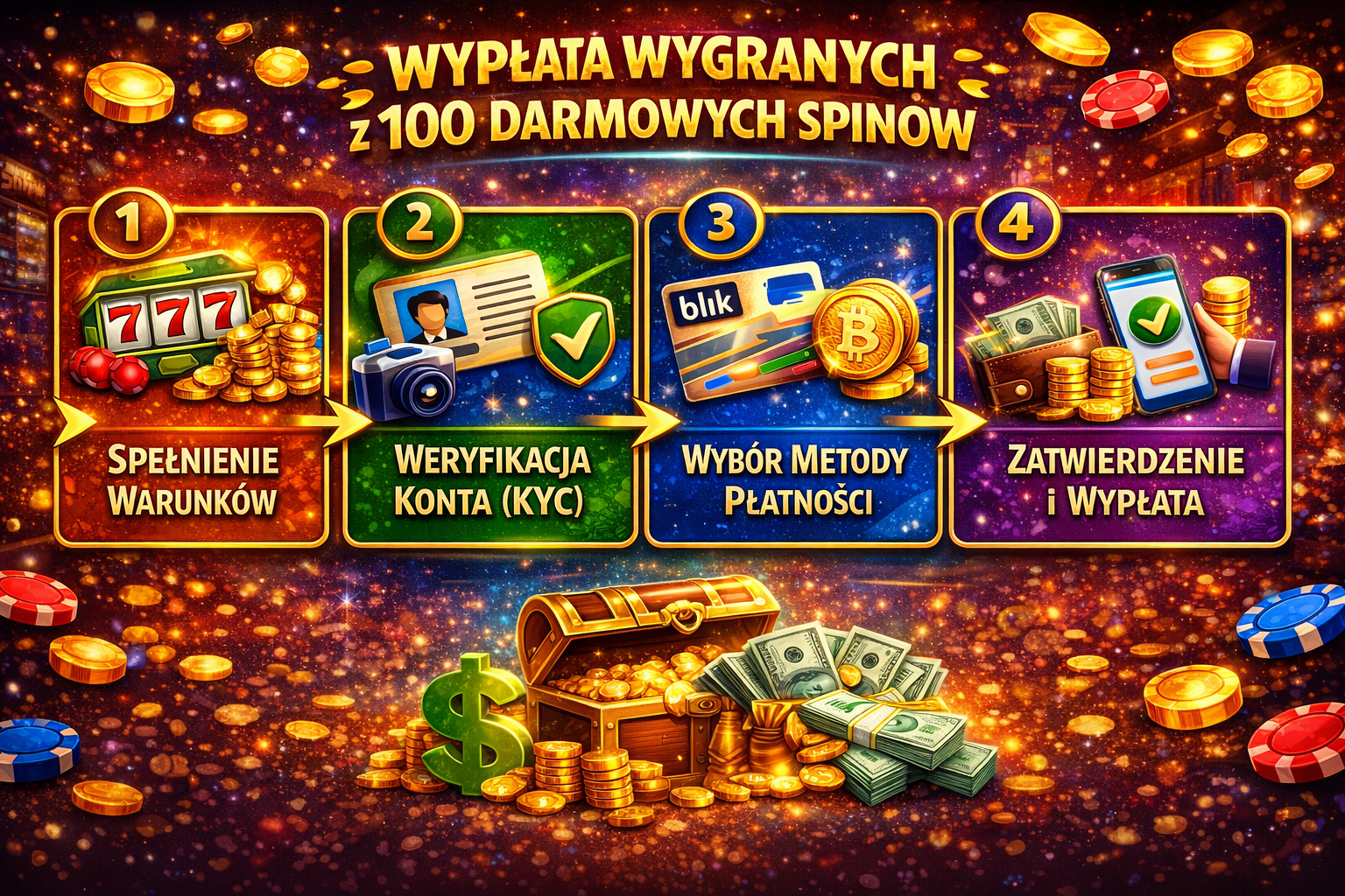 Wypłata wygranych z 100 darmowych spinów